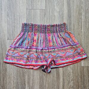 Angie‎ XL Smocked Waist Shorts Colorful Print Rayon Boho Festival